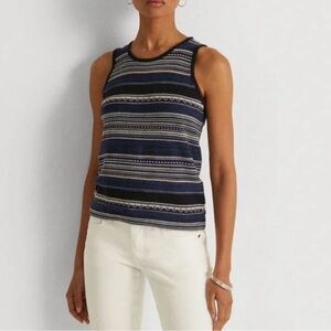 Lauren Ralph Lauren Blue Stripe Knit Tank Top Women's Size XL